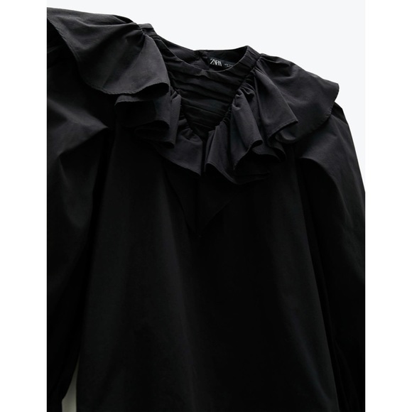 NWT ZARA ruffled poplin black shirt top - Picture 8 of 11